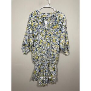 NWT Poupette St Barth Fiona Short Jumpsuit in White Blue Capri Size Large